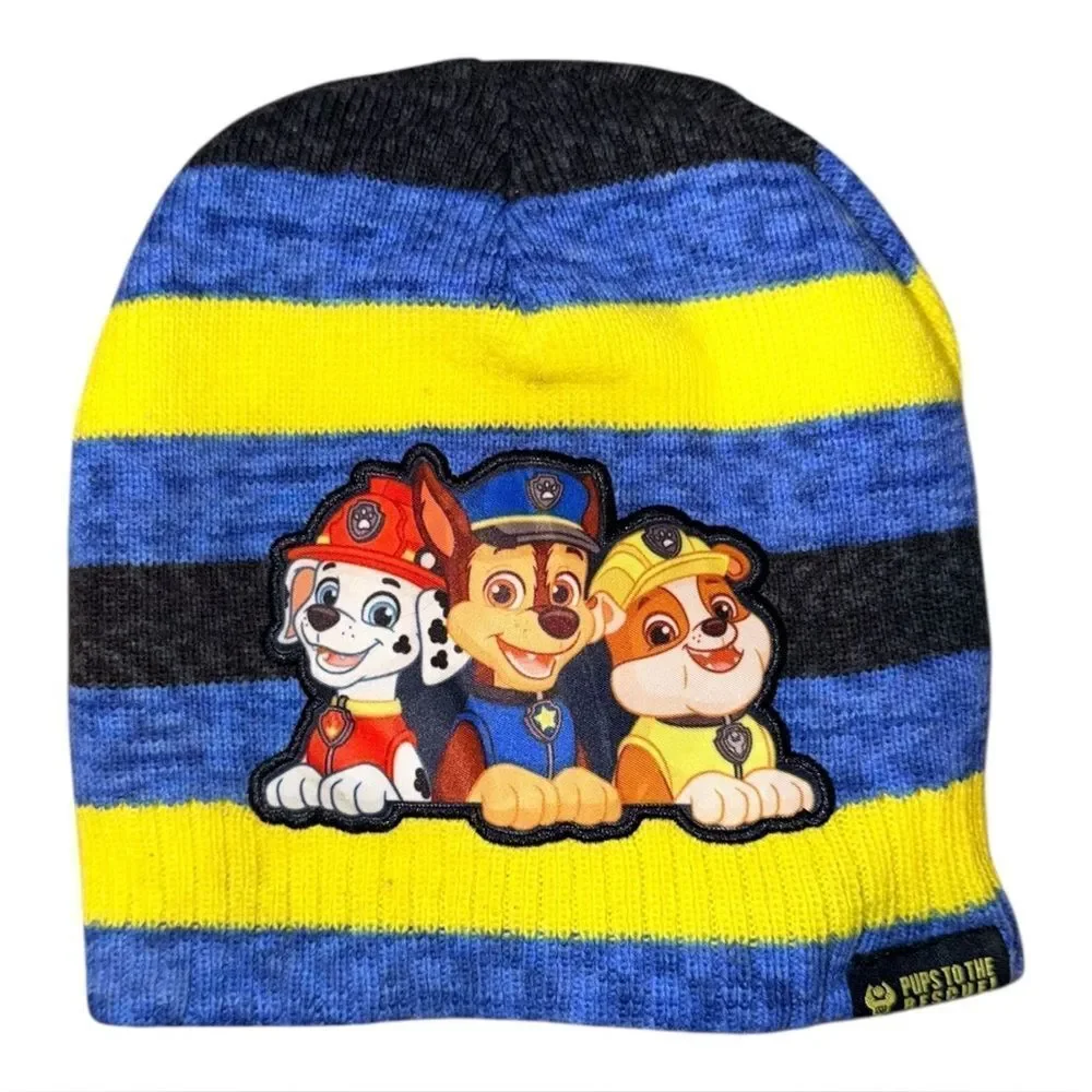 Paw Patrol Beanie Knit Hat Nickelodeon Pups To The Rescue Striped 2T-5T EUC